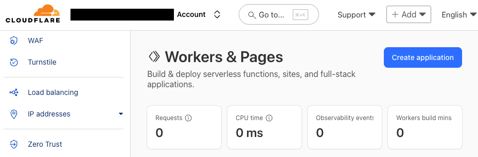 Cloudflare Create application button