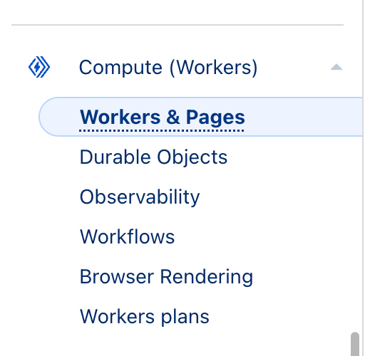 Cloudflare Workers & Pages sidebar