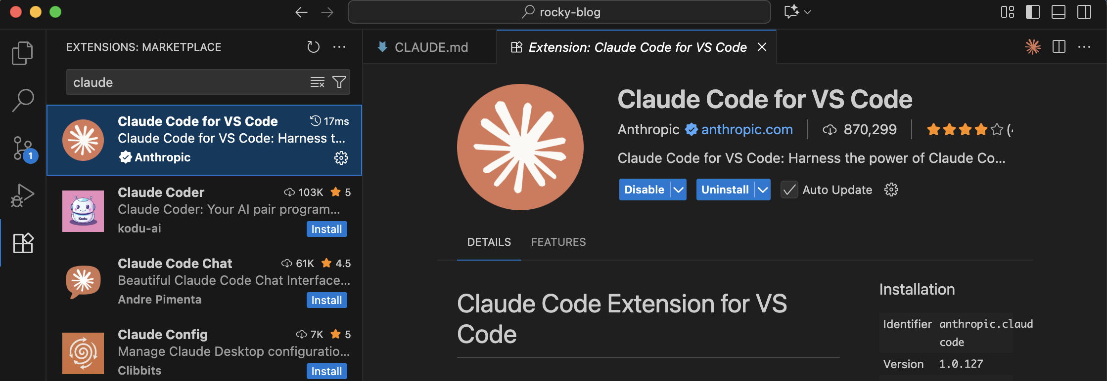 VS Code Claude extension installed